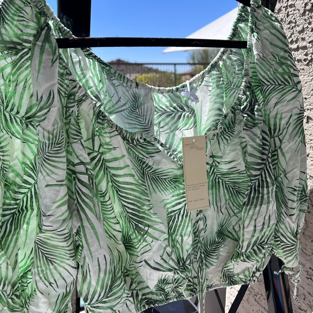 NWT SZL Sigrid Olsen Lightweight Tropical Crop Top. 3/4 Balloon sleeve.